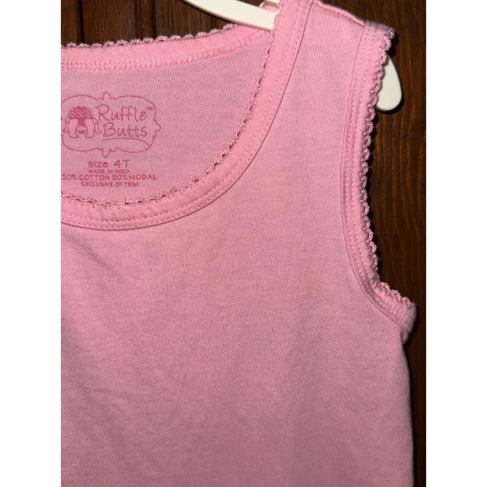 RuffleButts Girls Pink Ruffle Hem Sleeveless Tank Top Size 4T Cotton Modal Blend